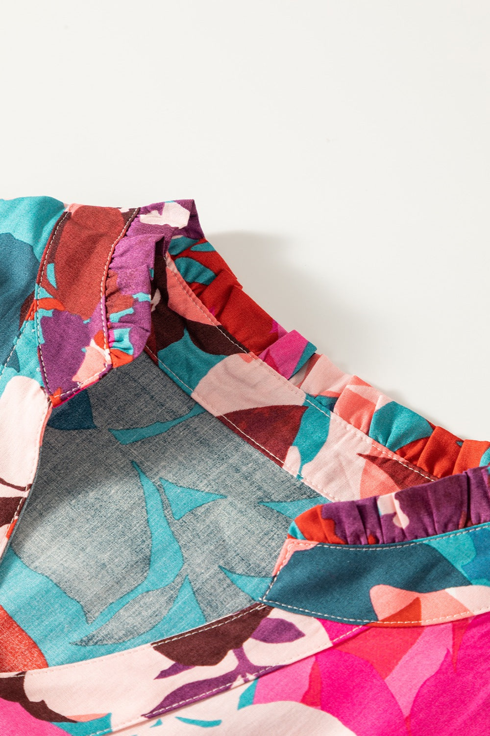 Printed Notched Puff Sleeve Blouse.