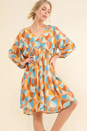 And The Why Printed Open Back Puff Sleeve Casual Dress.