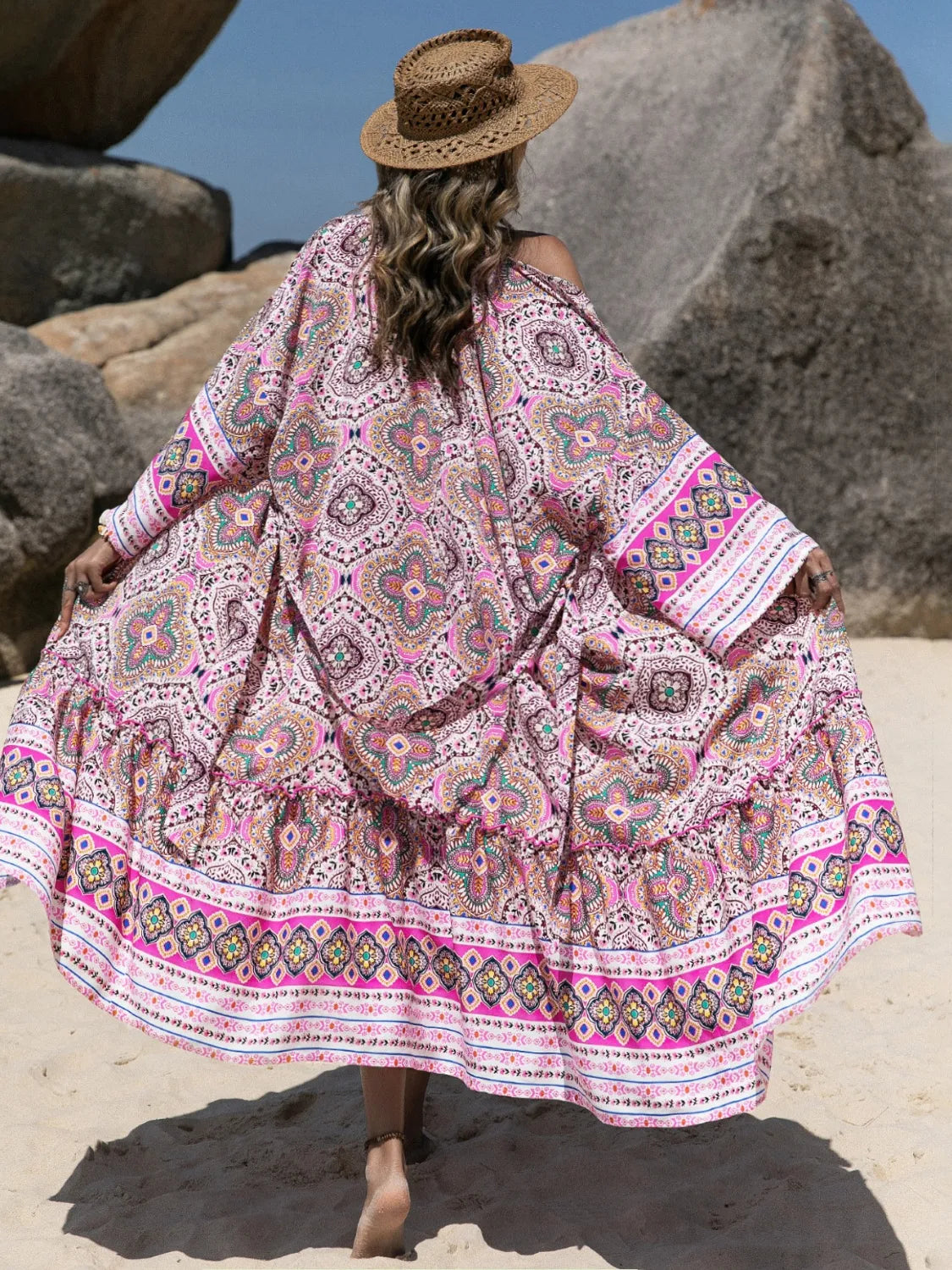 Printed Open Front Cover Up with Tied Detail.