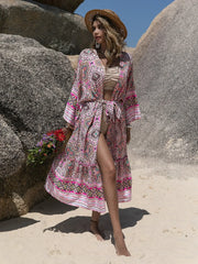 Printed Open Front Cover Up with Tied Detail.