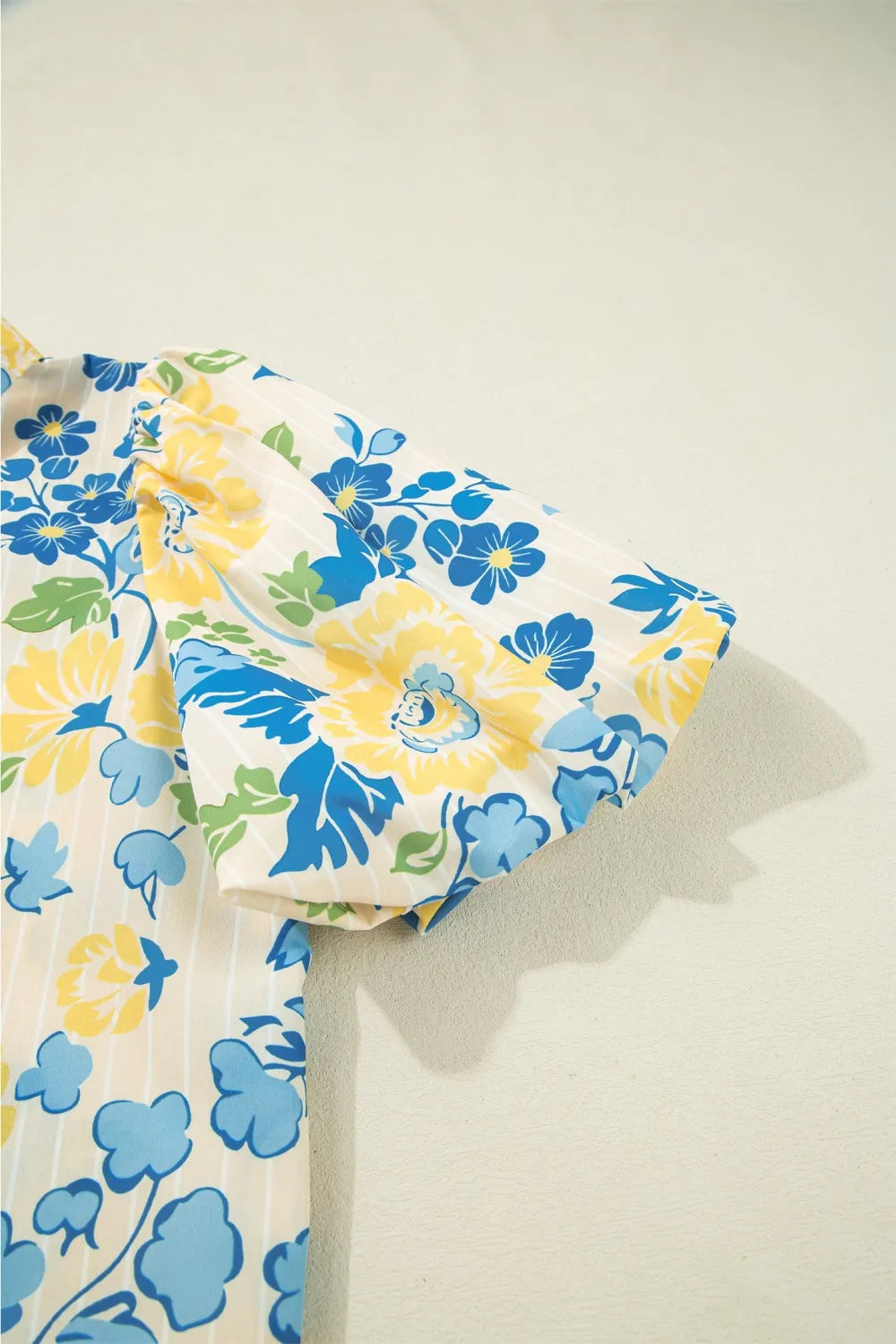 Printed Puff Sleeve Button Down Summer Shirt.