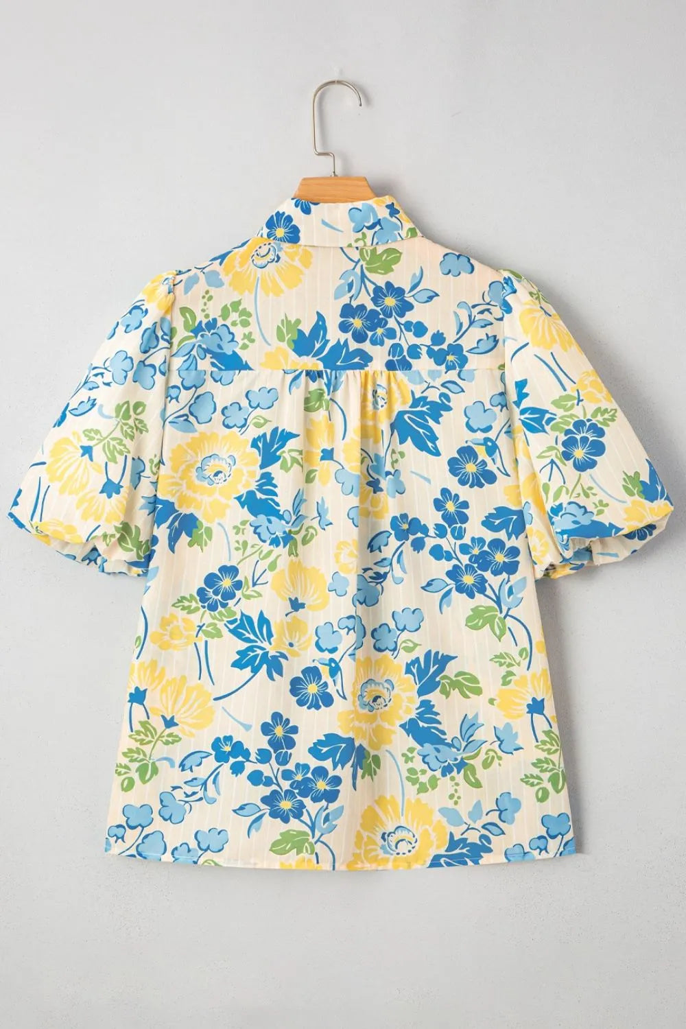 Printed Puff Sleeve Button Down Summer Shirt.