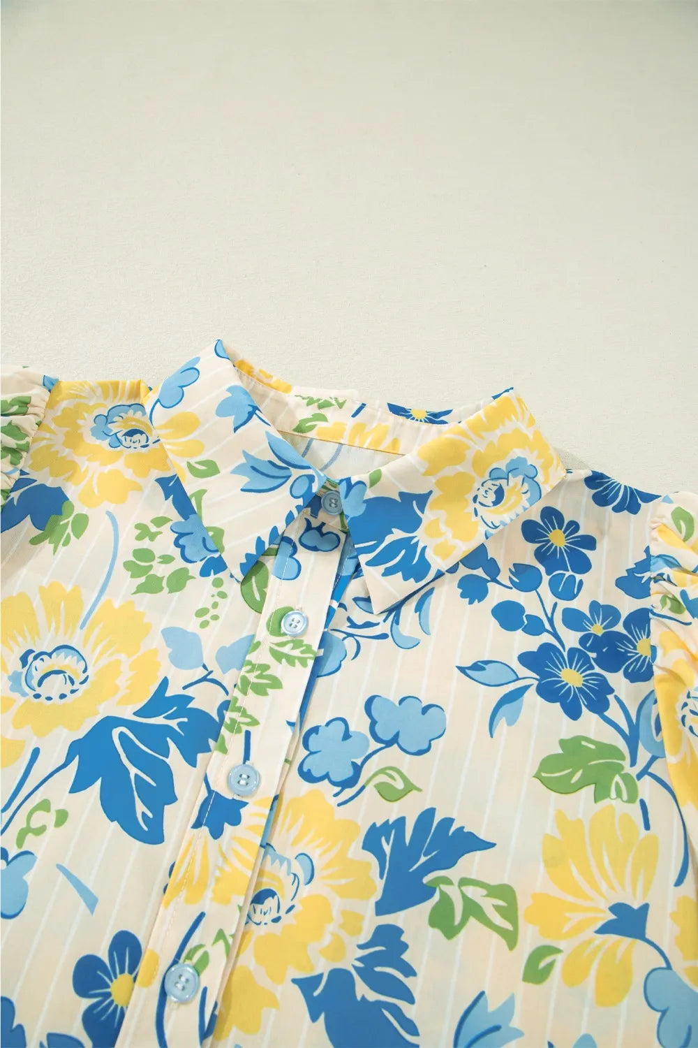 Printed Puff Sleeve Button Down Summer Shirt.