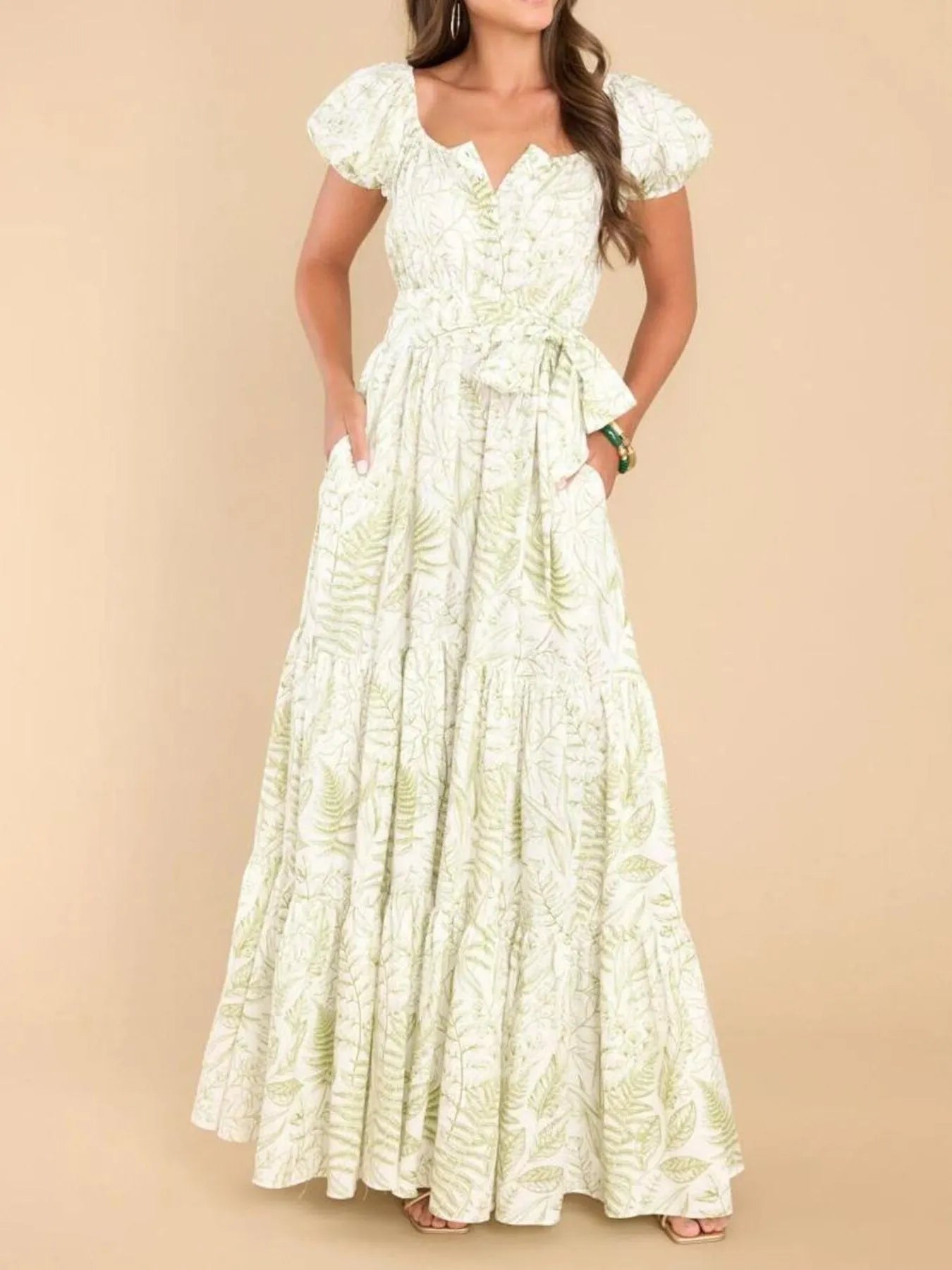 Printed Puff Sleeve Maxi Dress.