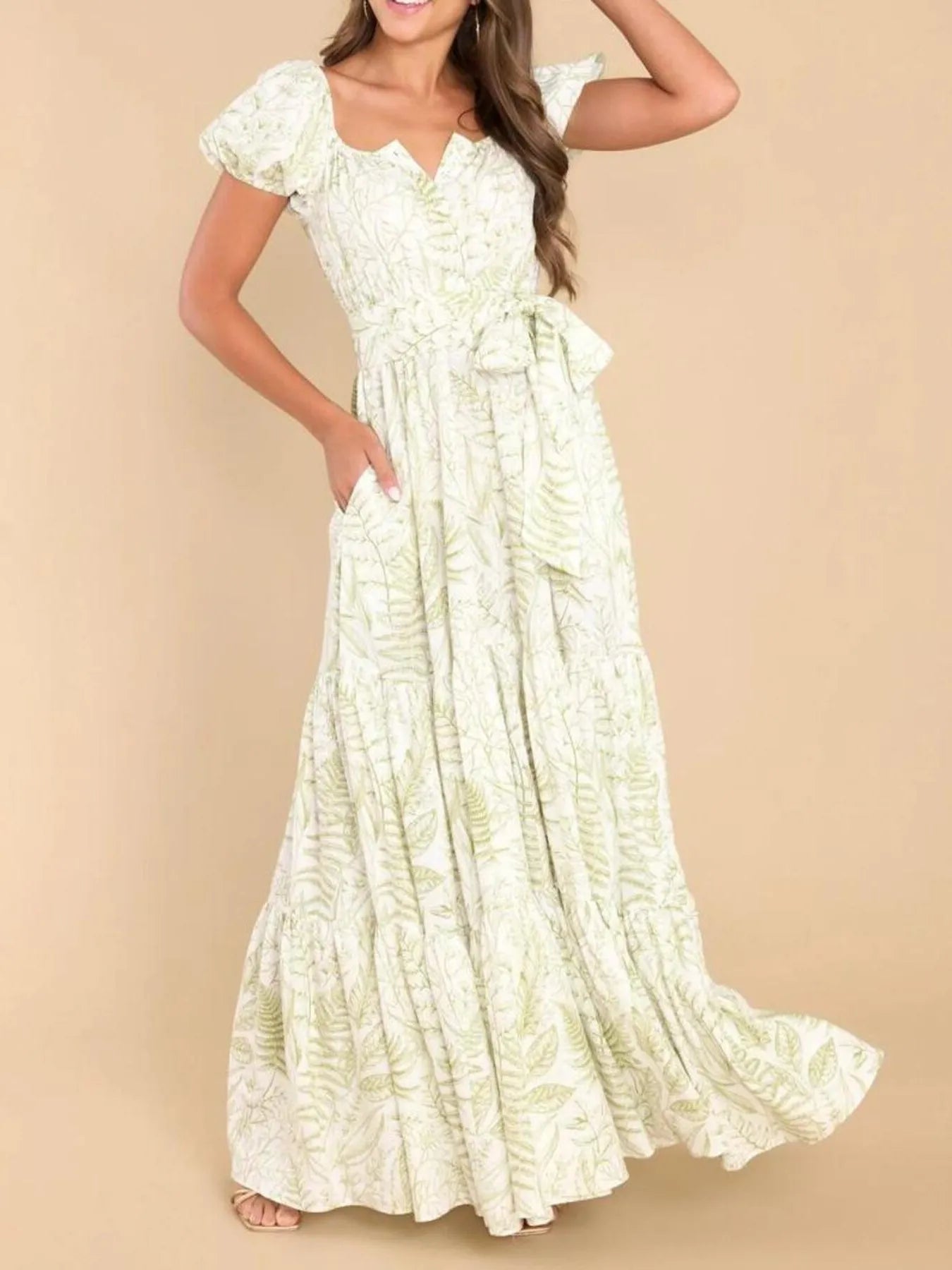 Printed Puff Sleeve Maxi Dress.