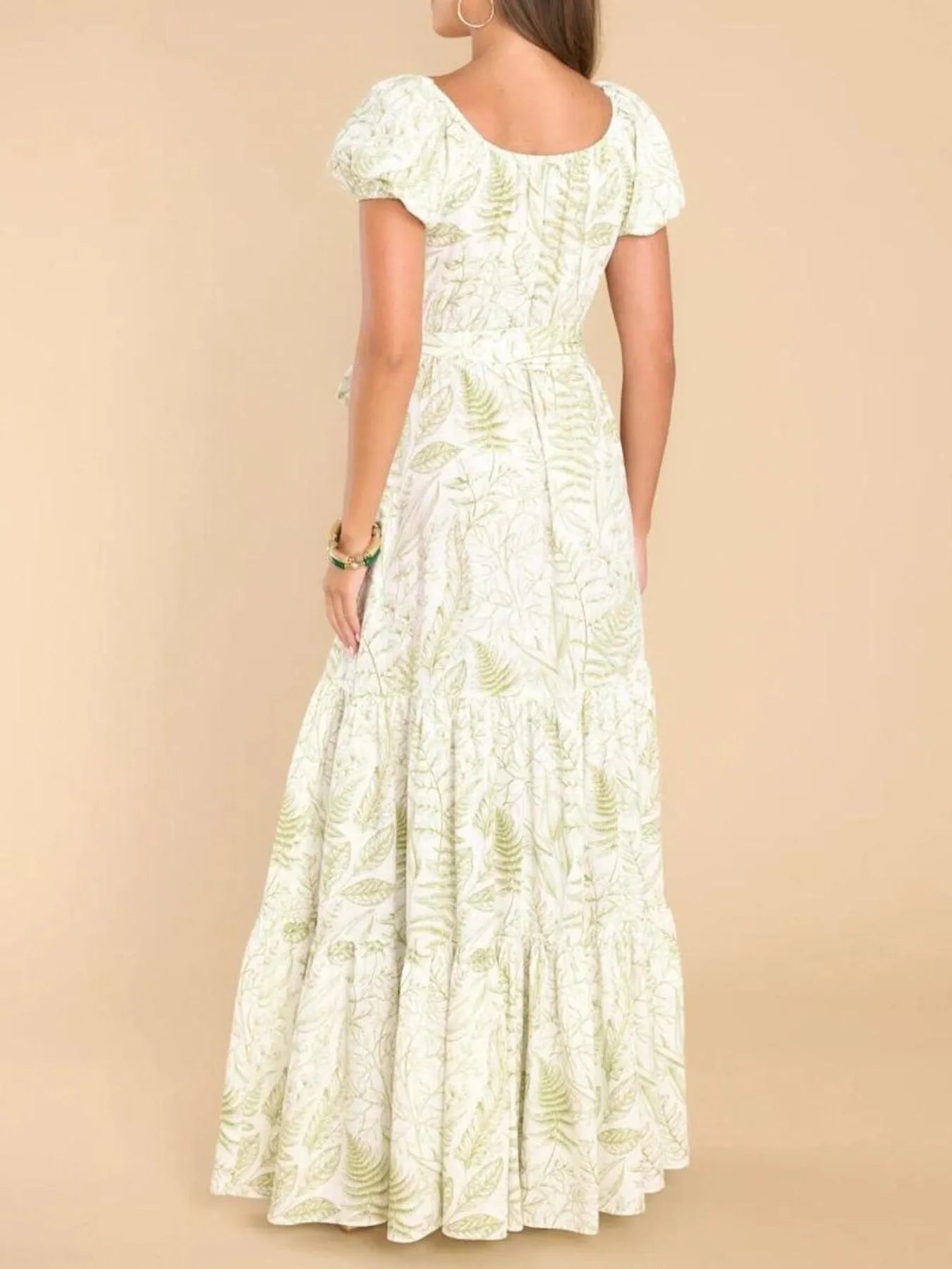 Printed Puff Sleeve Maxi Dress.