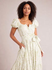 Printed Puff Sleeve Maxi Dress · Medium-Close Editorial · Hip / Waist Up