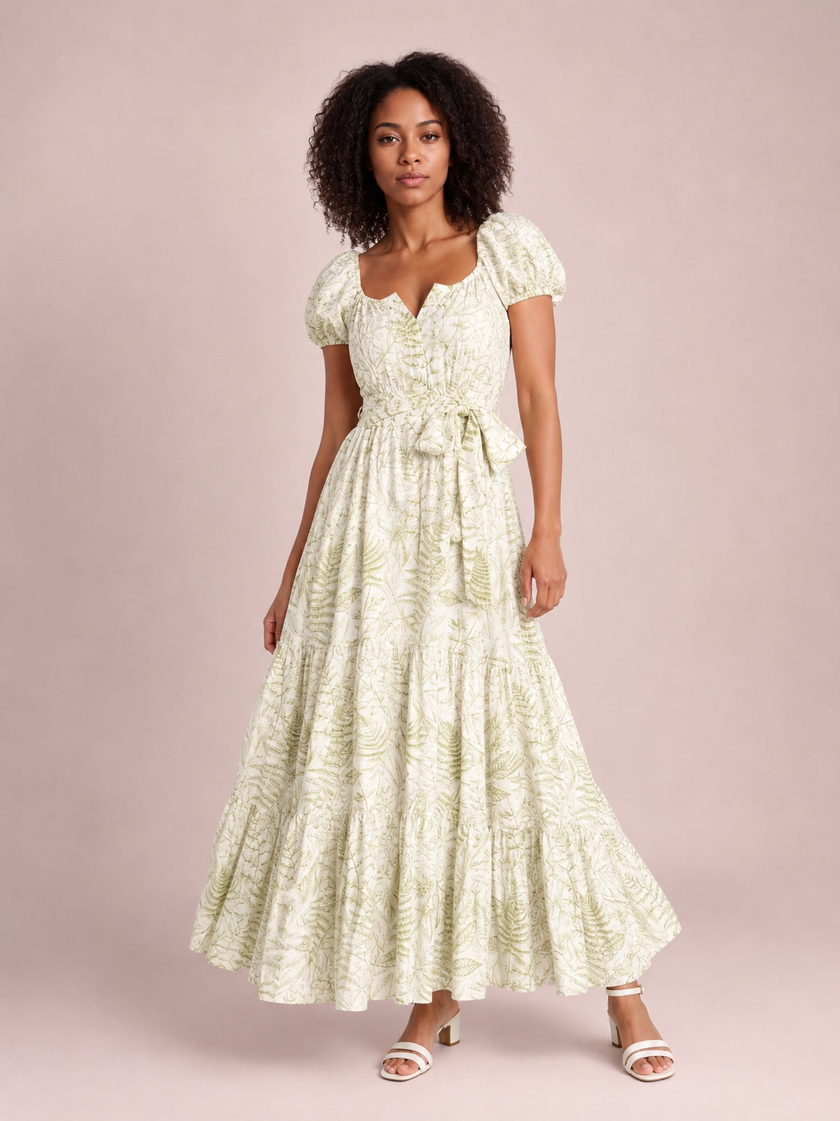 Printed Puff Sleeve Maxi Dress · Hero Full Body