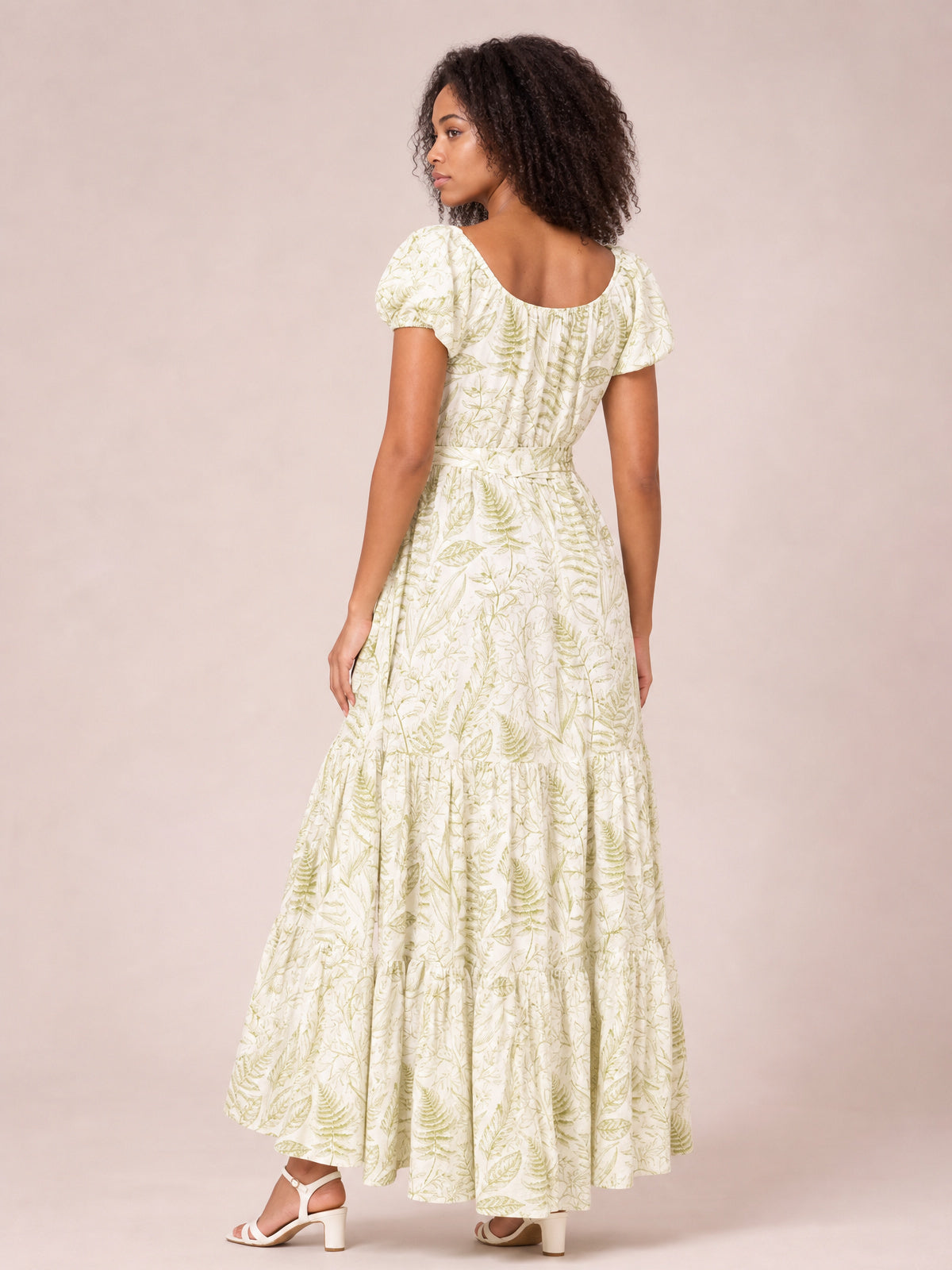 Printed Puff Sleeve Maxi Dress · Back View · Full / Three-Quarter