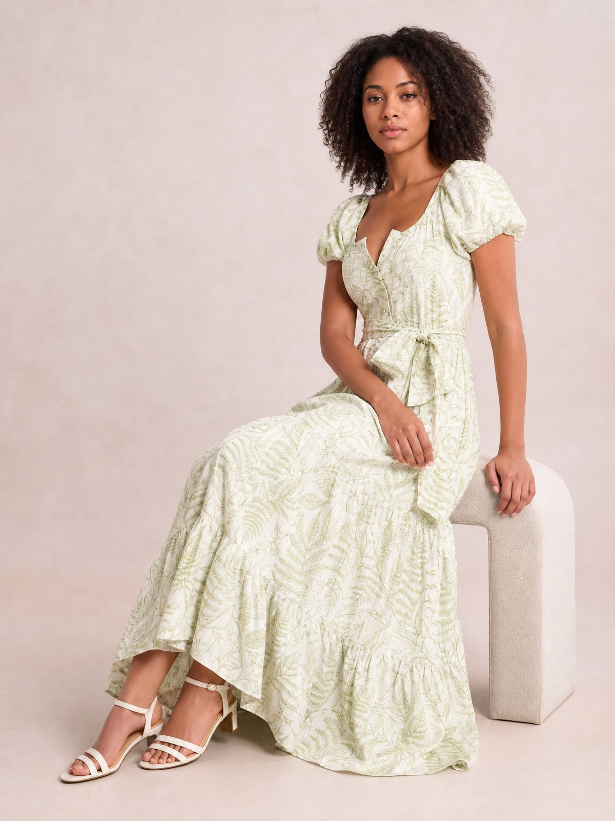 Printed Puff Sleeve Maxi Dress · Studio Prop · Medium / Three-Quarter