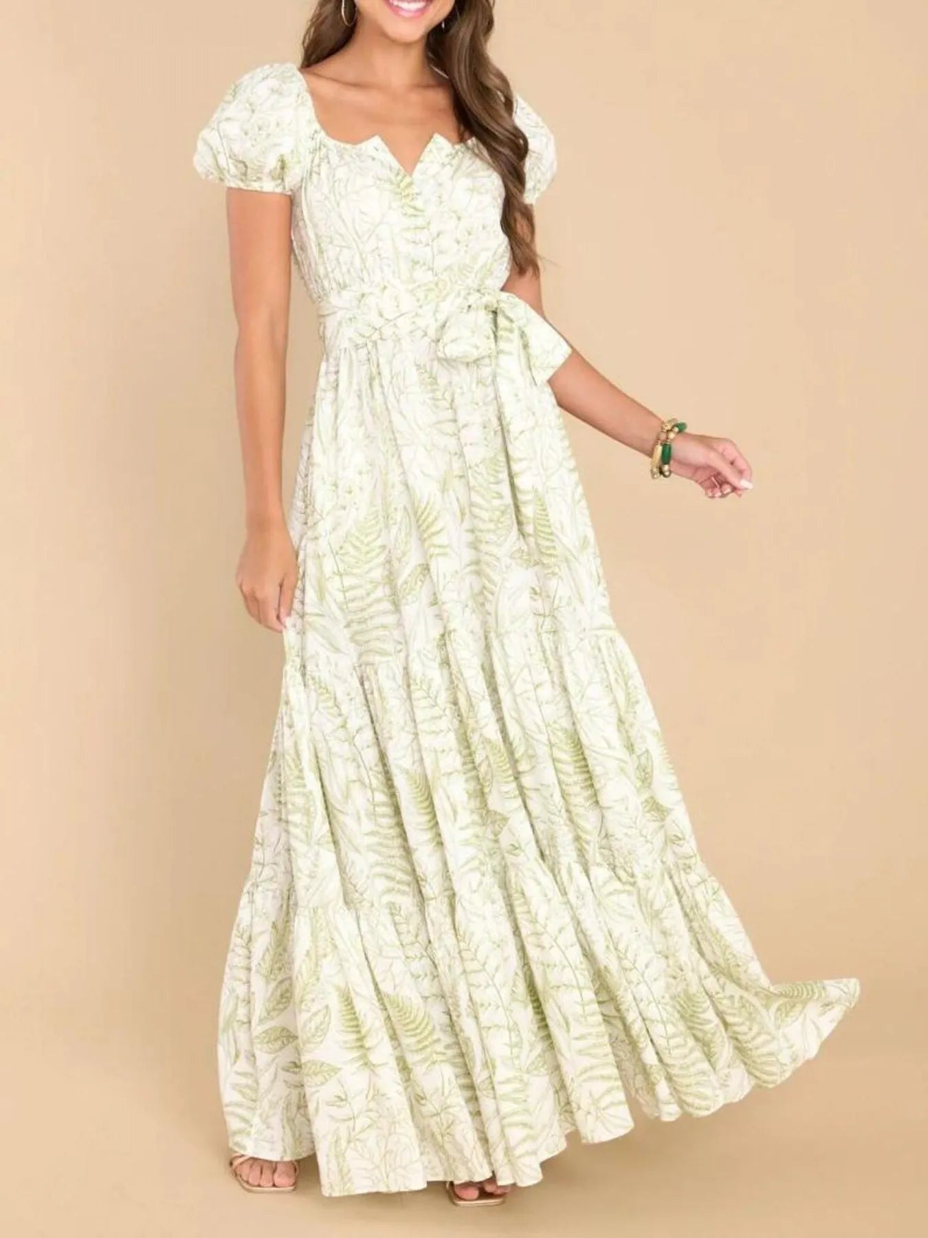 Printed Puff Sleeve Maxi Dress.
