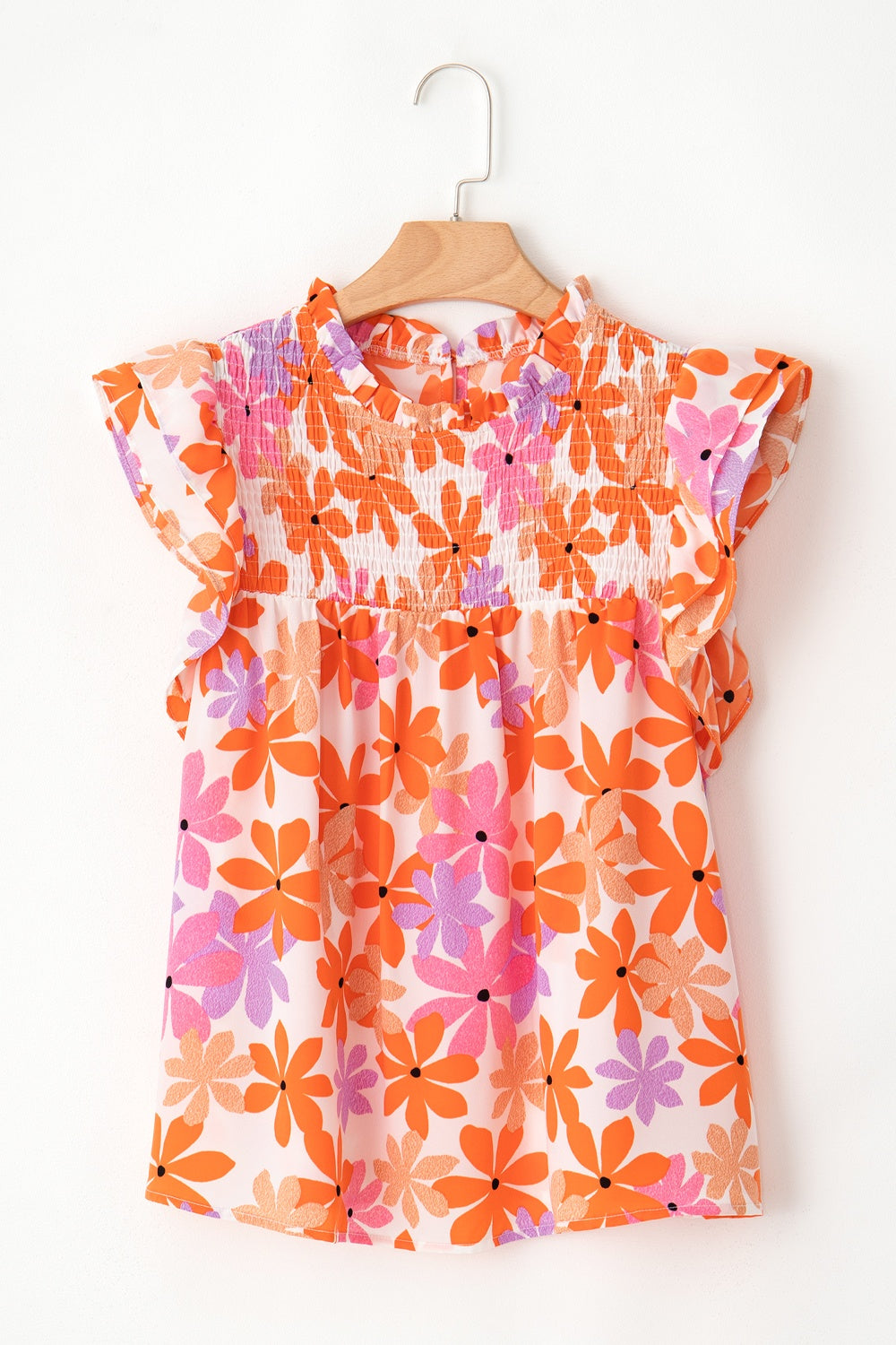 Printed Round Neck Cap Sleeve Blouse.