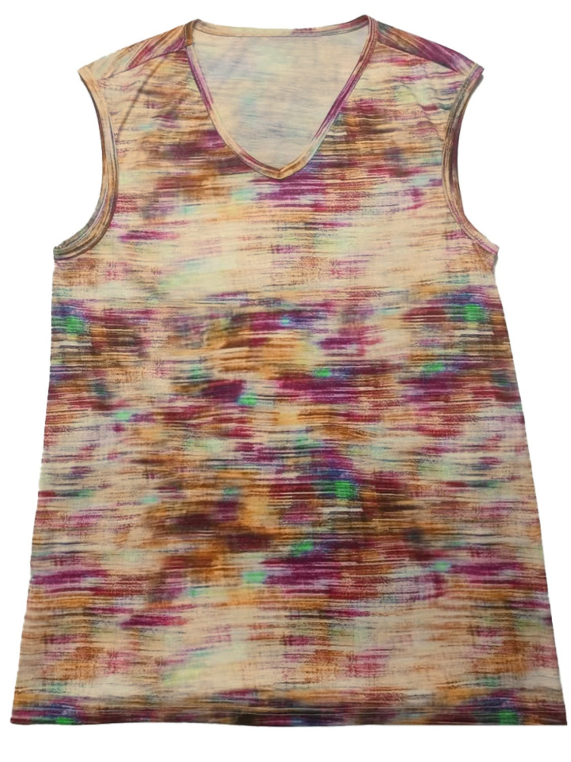 Shiny Printed Round Neck Cap Sleeve Top.