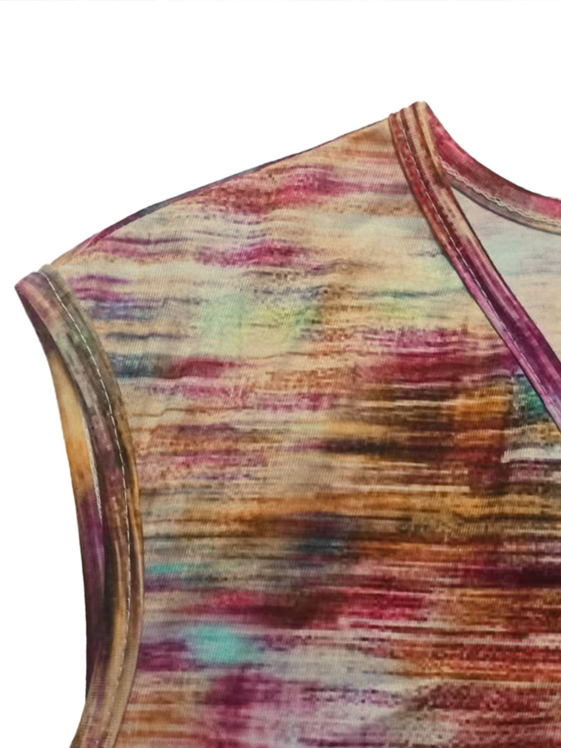 Shiny Printed Round Neck Cap Sleeve Top.