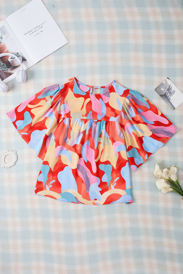 Printed Round Neck Half Sleeve Blouse.