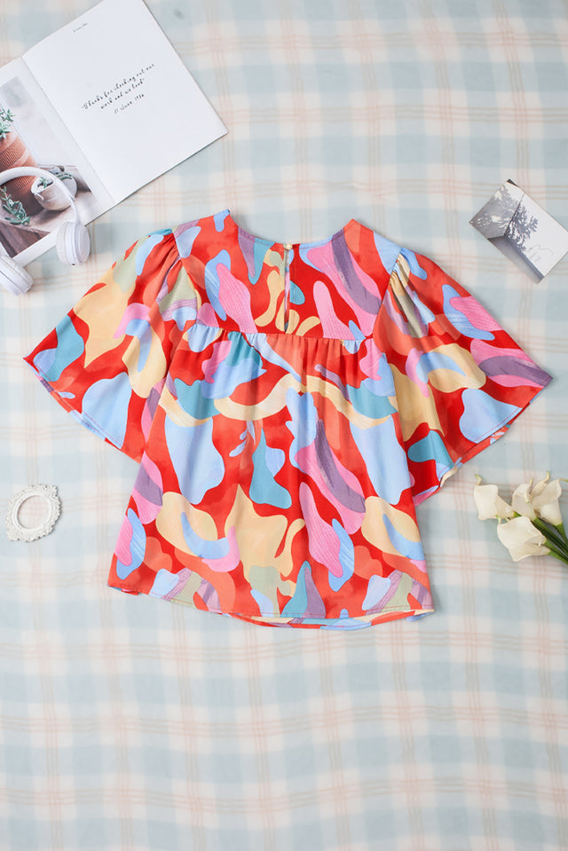 Printed Round Neck Half Sleeve Blouse.