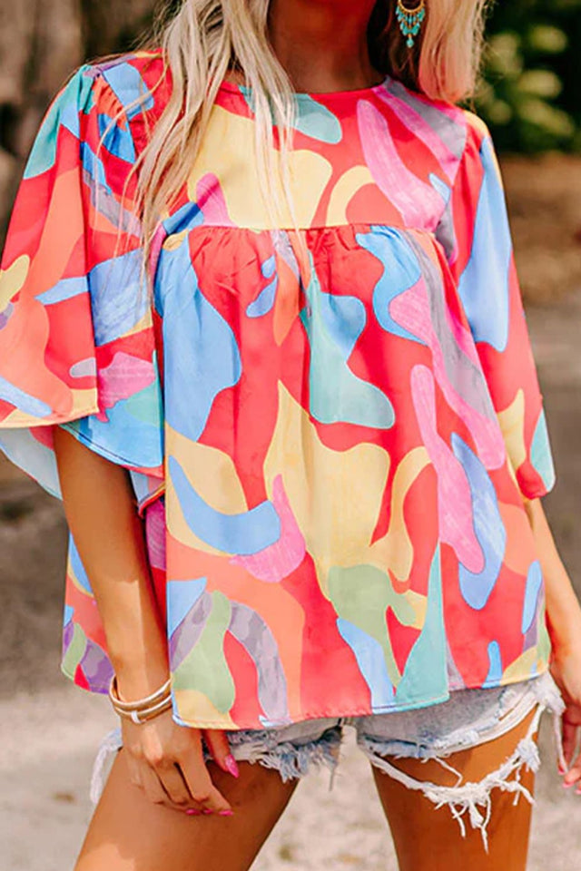 Printed Round Neck Half Sleeve Blouse.