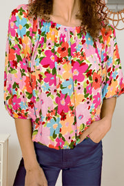 Printed Round Neck Half Sleeve Blouse.