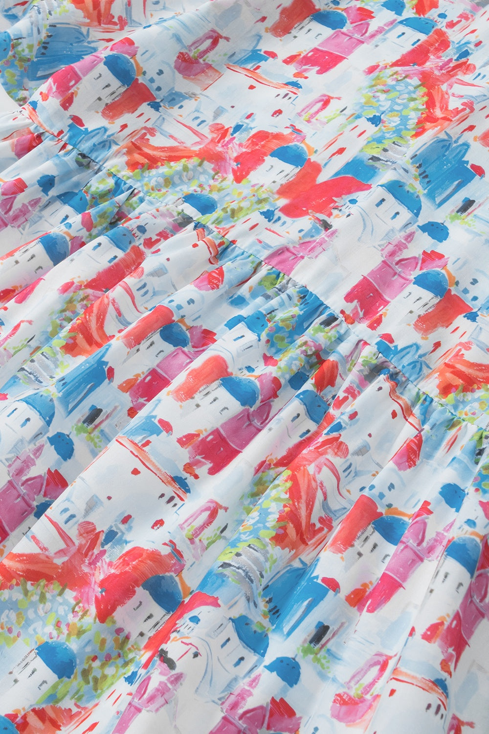 Printed Round Neck Puff Sleeve Blouse.