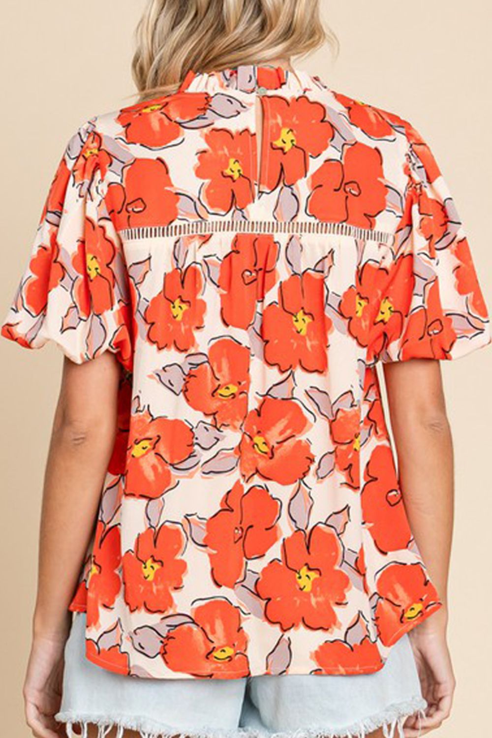 Printed Round Neck Short Sleeve Blouse.