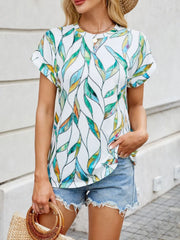 Printed Round Neck Short Sleeve Top.