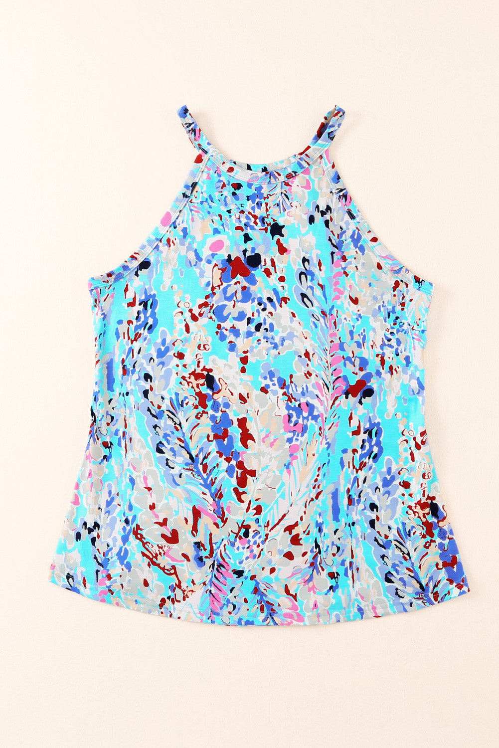 Printed round neck tank top.