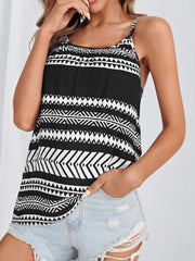 Printed round neck tank top.