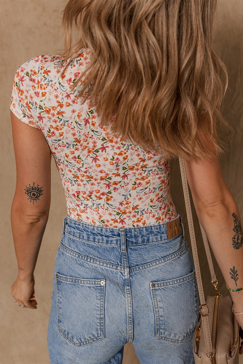 Printed Ruched Short Sleeve Bodysuit.
