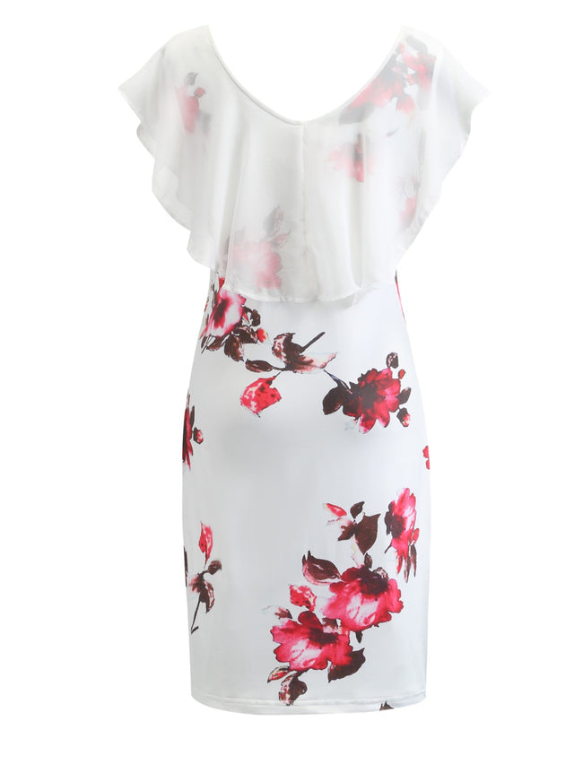 Printed Ruffled Cap Sleeve Mini Dress.