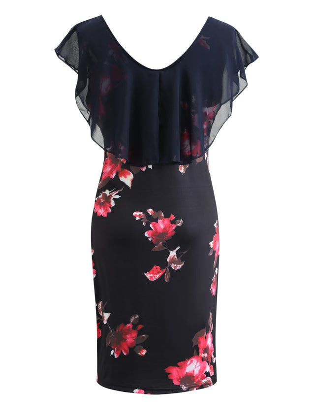 Printed Ruffled Cap Sleeve Mini Dress.