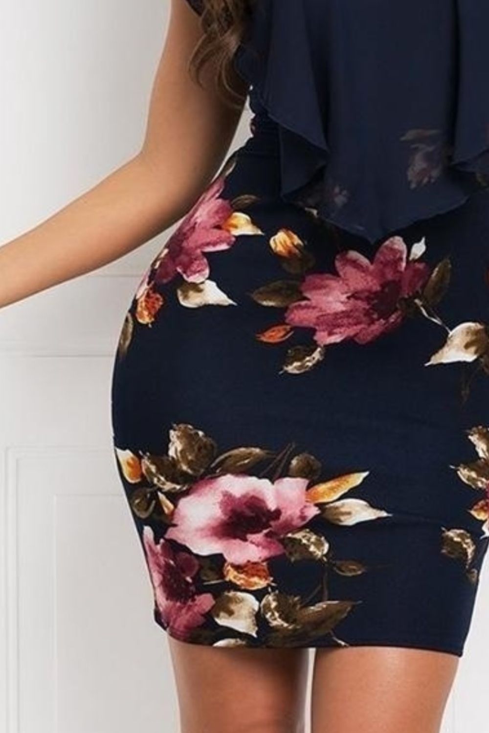 Printed Ruffled Cap Sleeve Mini Dress.