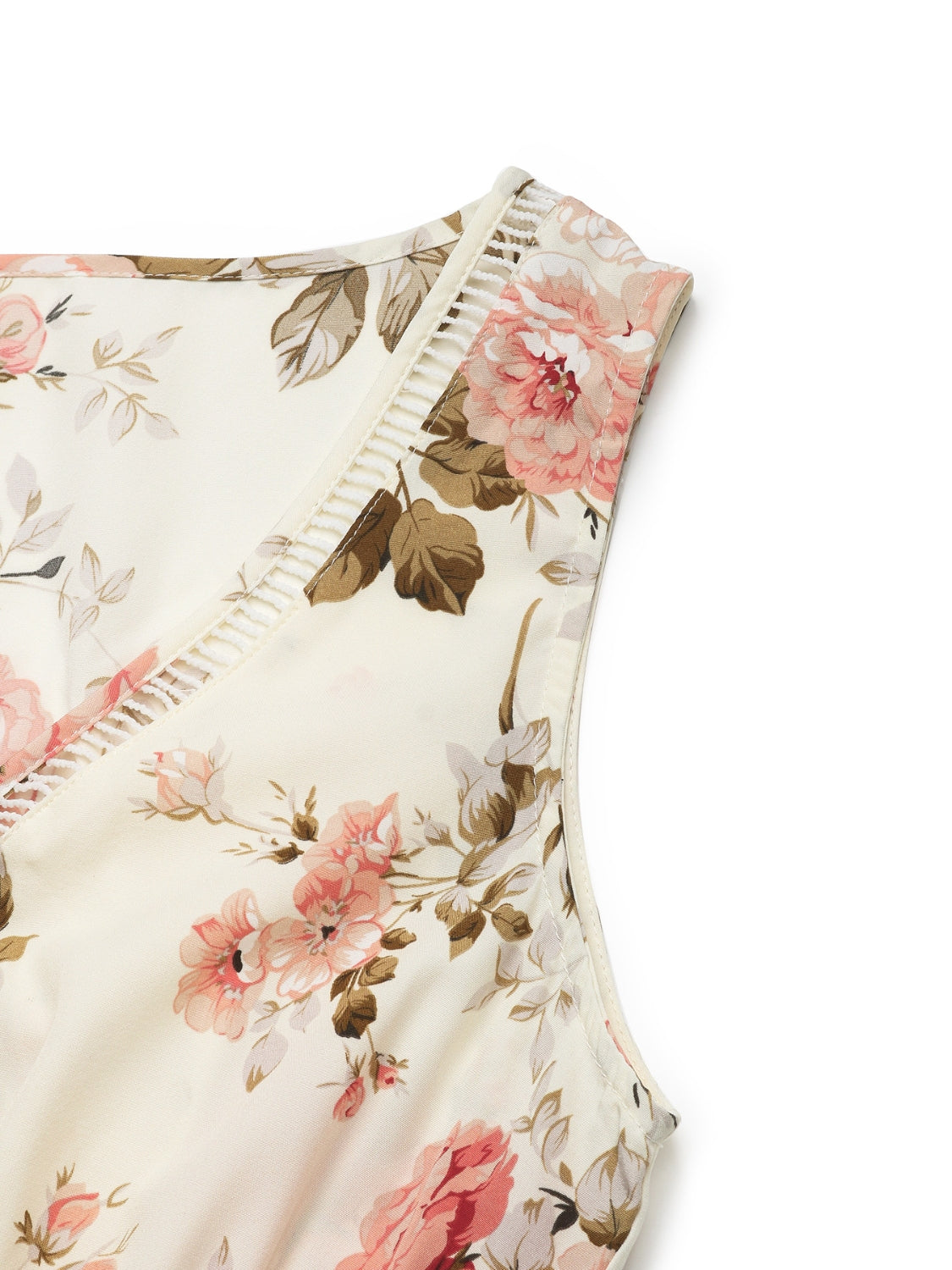 Printed Ruffled Hem V-Neck Sleeveless Dress.