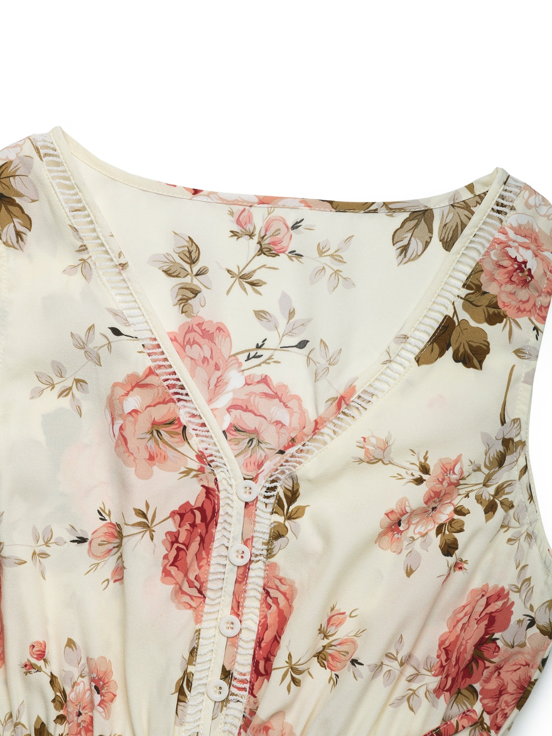 Printed Ruffled Hem V-Neck Sleeveless Dress.