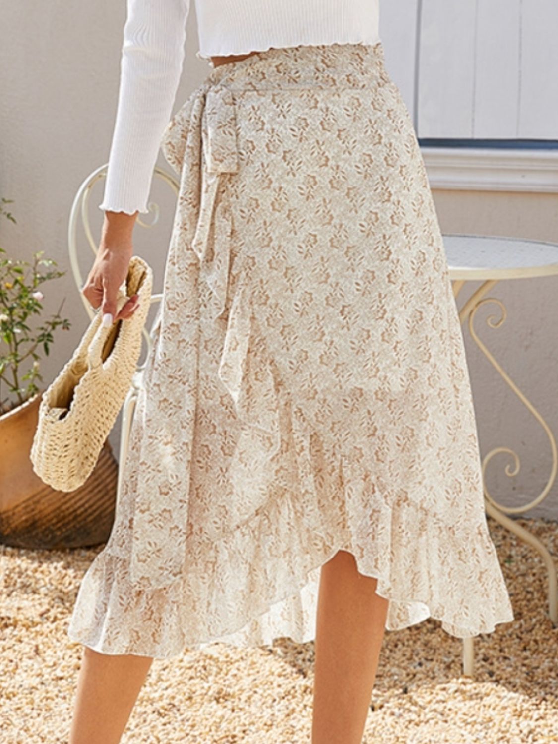 Printed Ruffled Midi Skirt.