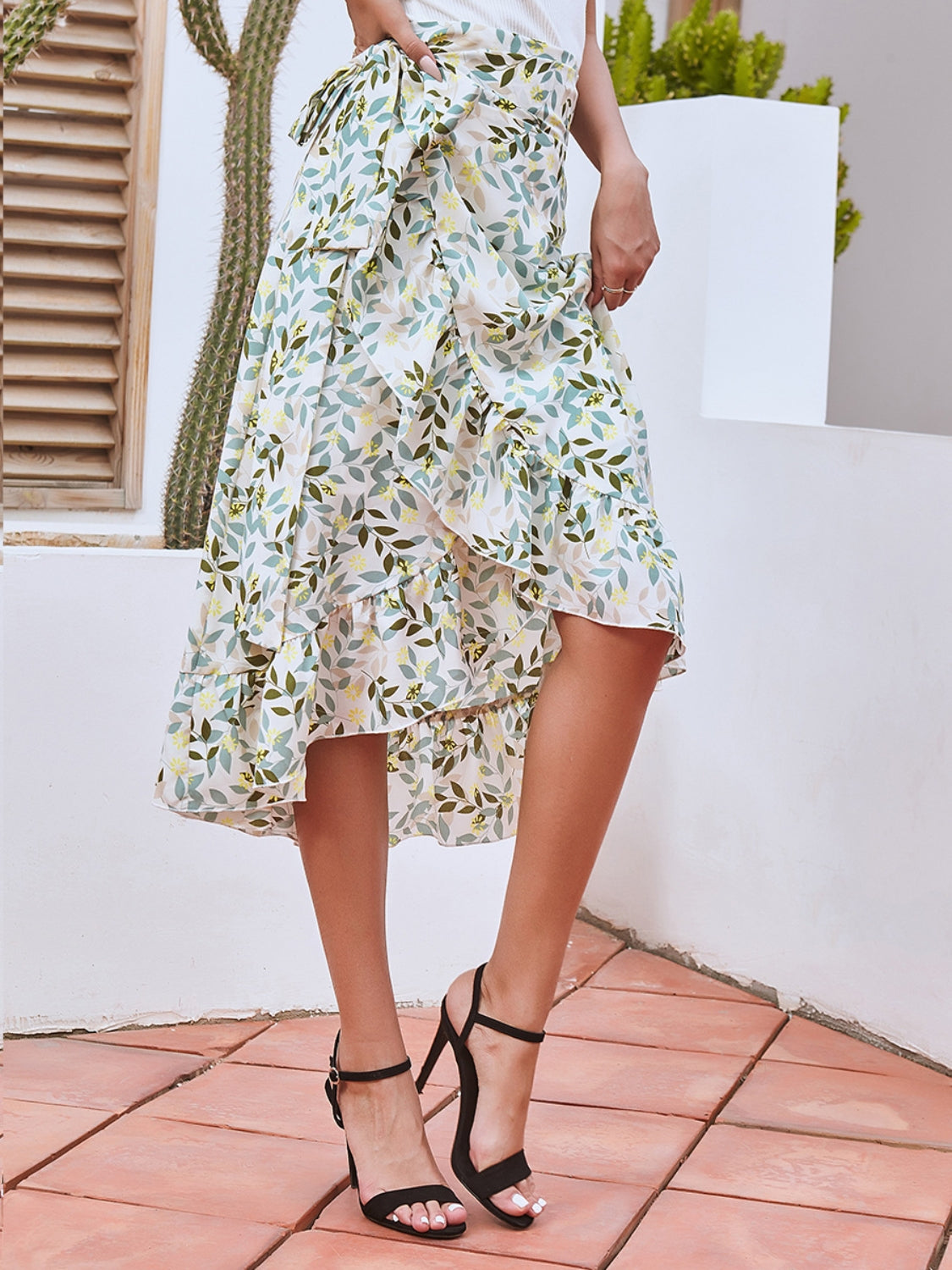 Printed Ruffled Midi Skirt.