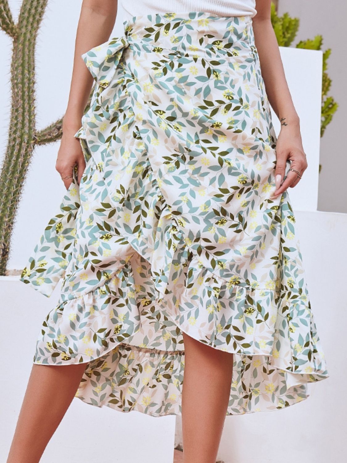 Printed Ruffled Midi Skirt.