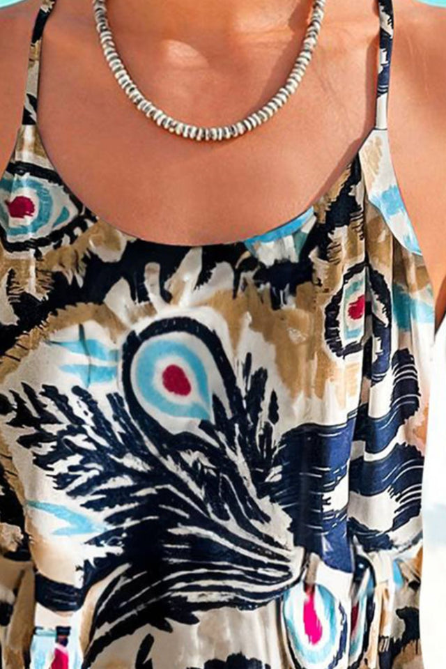 Printed scoop neck cami, opaque.
