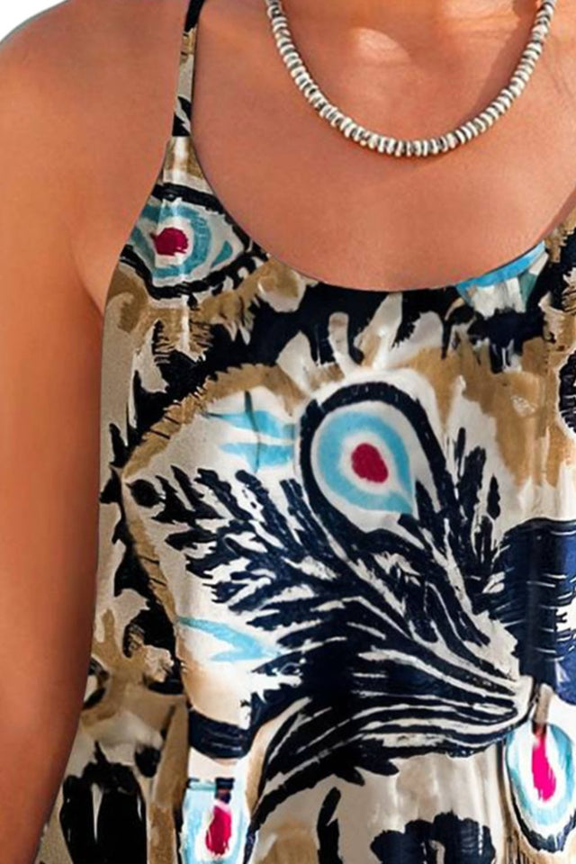Printed scoop neck cami, opaque.