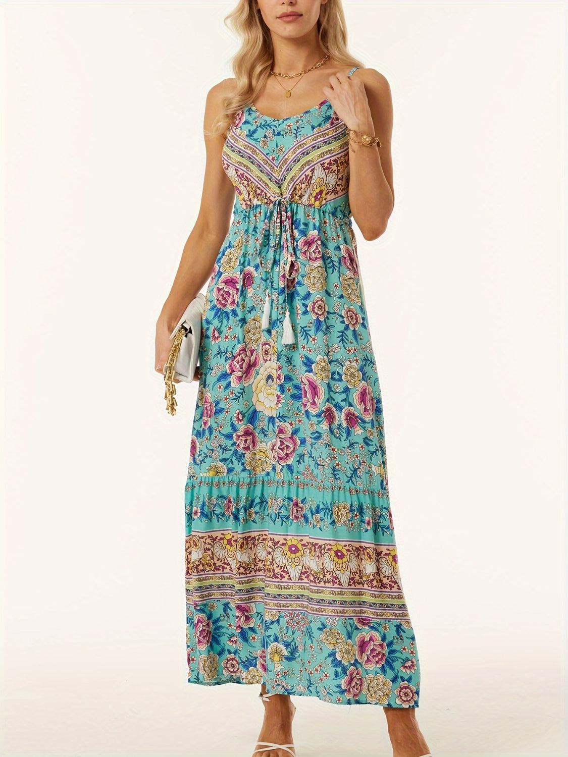 Printed Scoop Neck Midi Cami Dress.