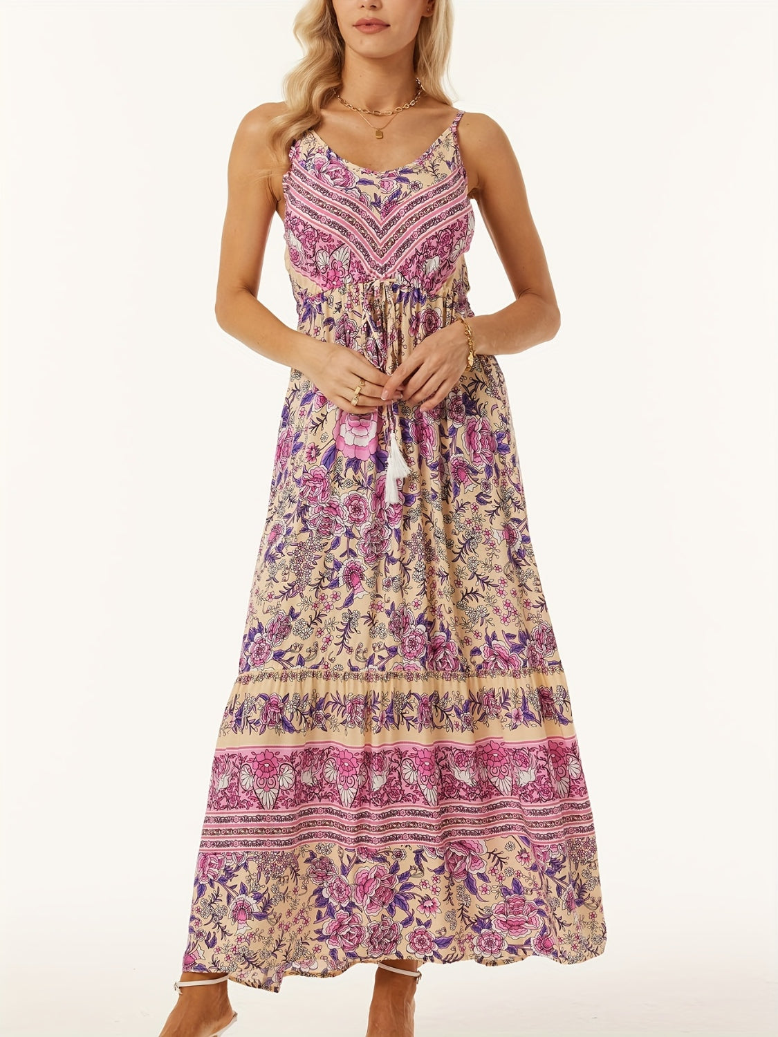 Printed Scoop Neck Midi Cami Dress.