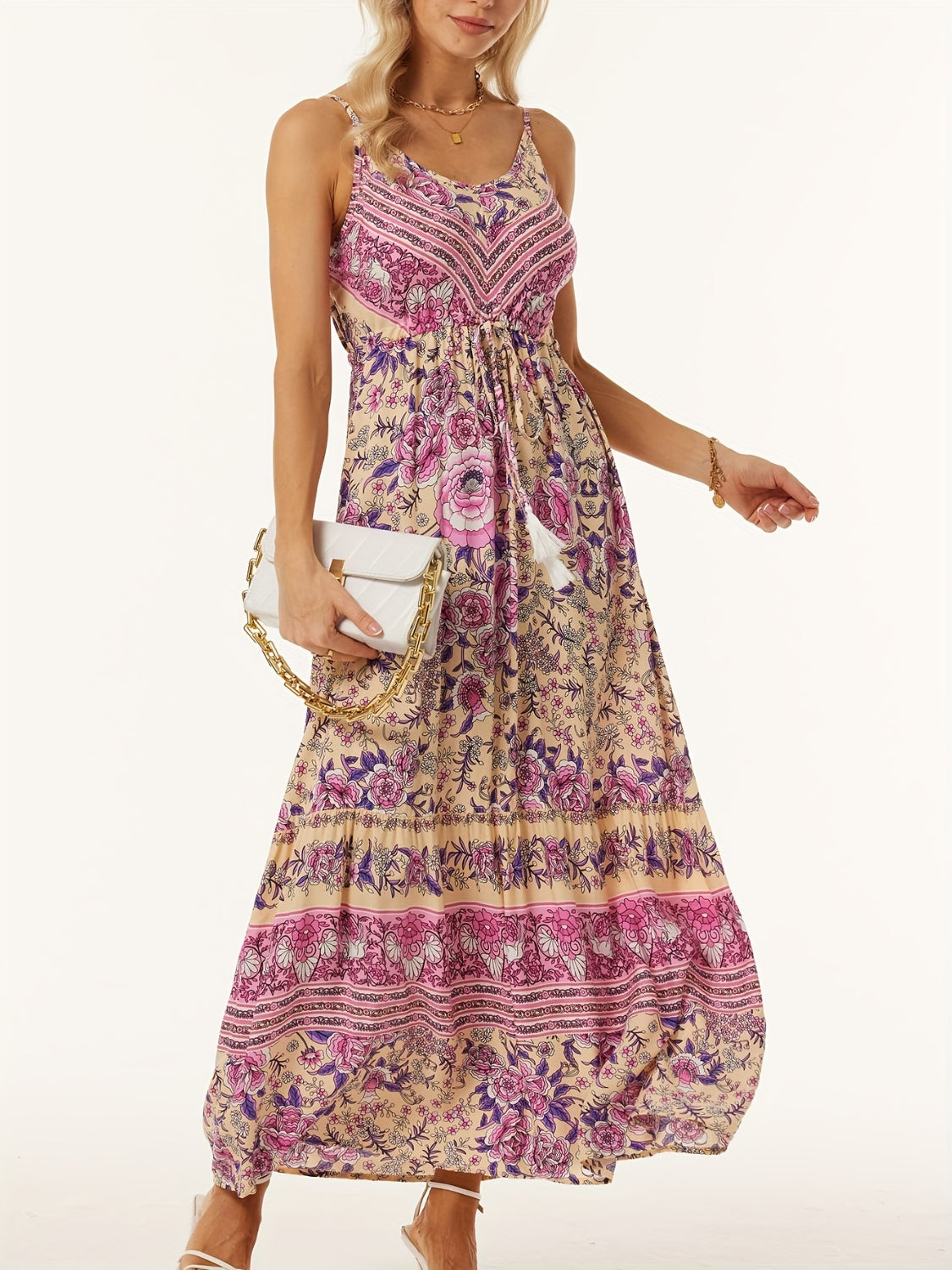 Printed Scoop Neck Midi Cami Dress.