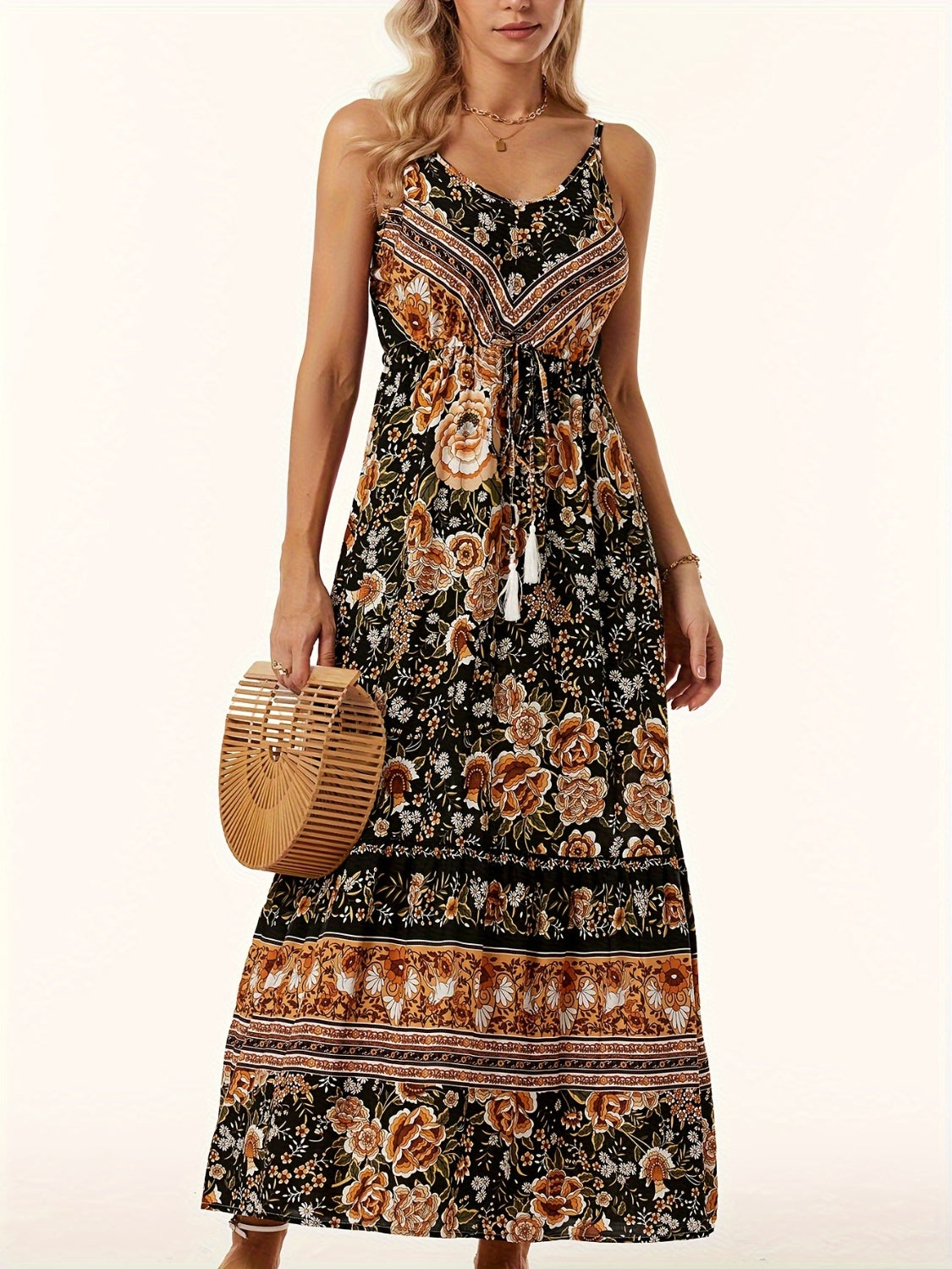Printed Scoop Neck Midi Cami Dress.