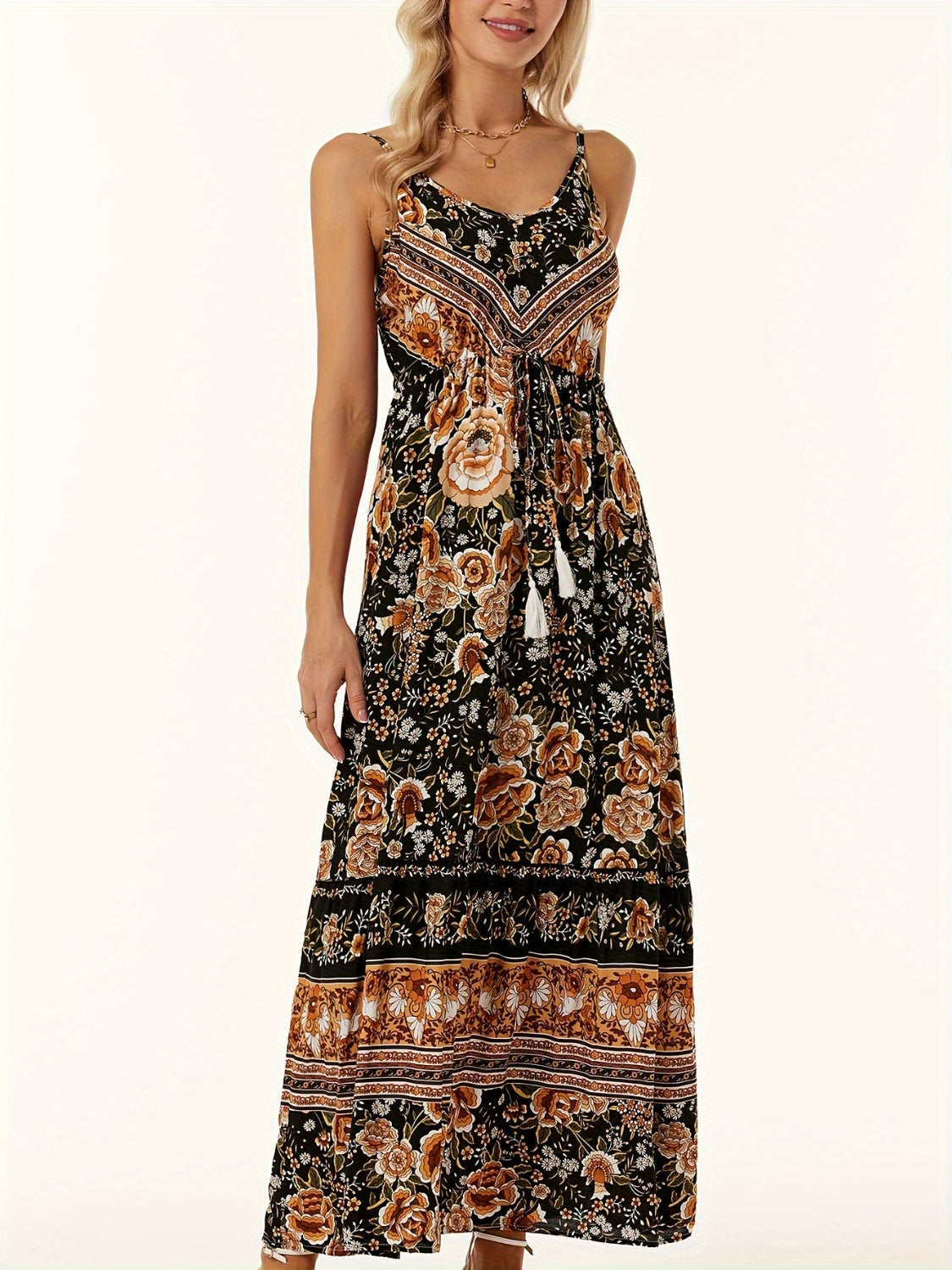 Printed Scoop Neck Midi Cami Dress.