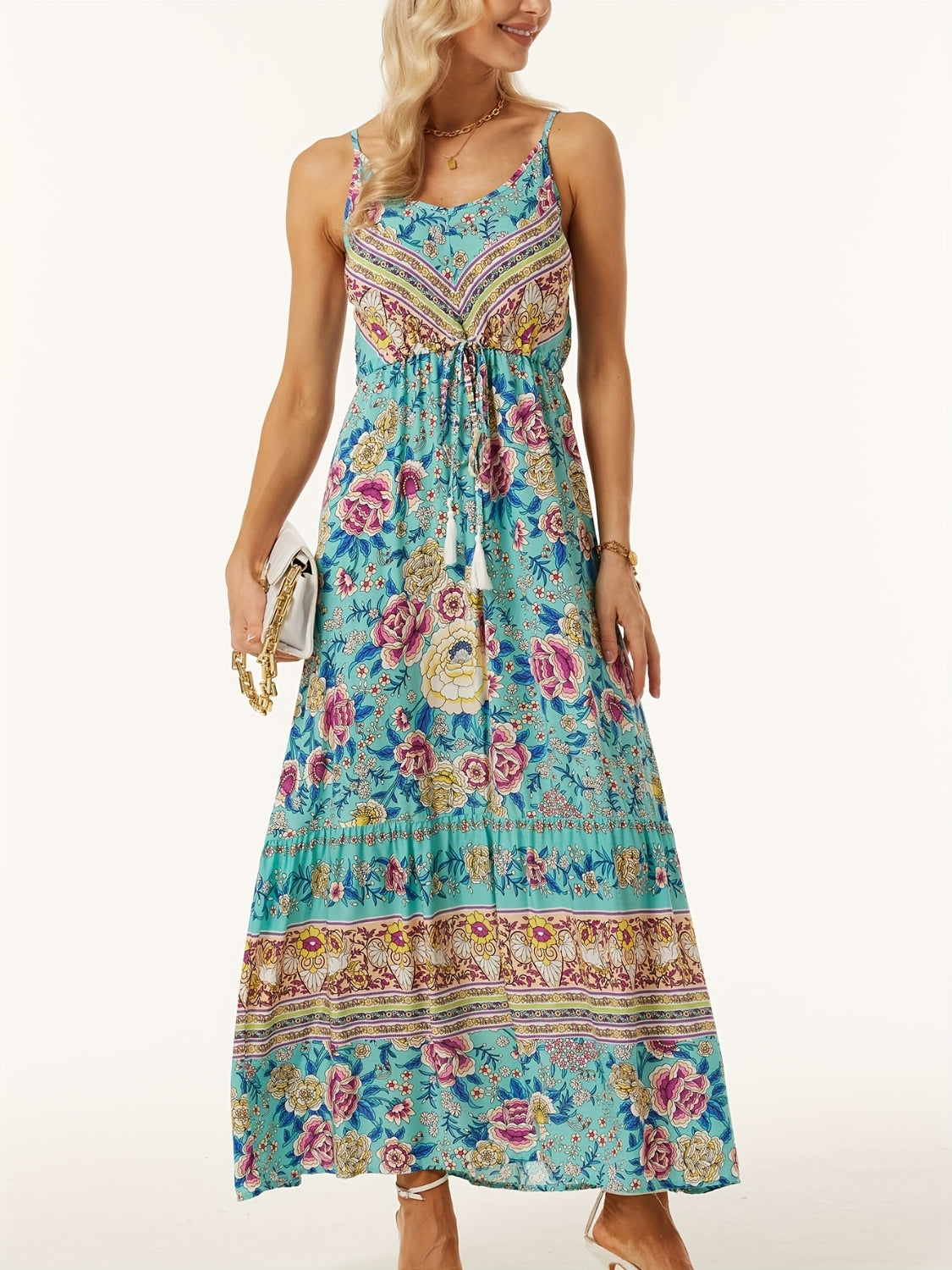 Printed Scoop Neck Midi Cami Dress.