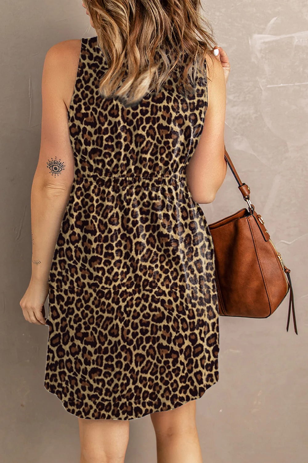 Double Take Printed Scoop Neck Sleeveless Buttoned Magic Dress with Pockets.