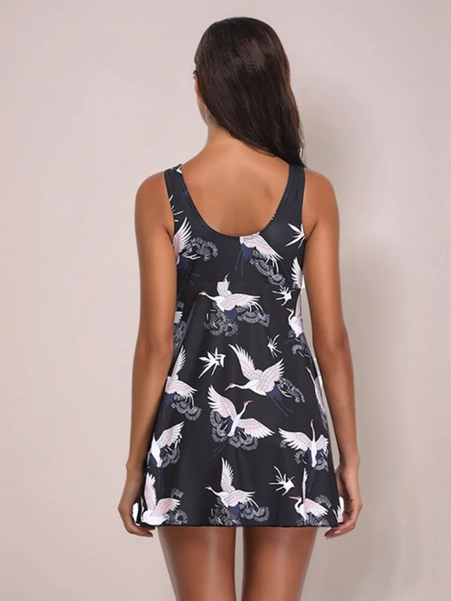 Full Size Printed Slit Plunge One-Piece Swimwear, plus size.