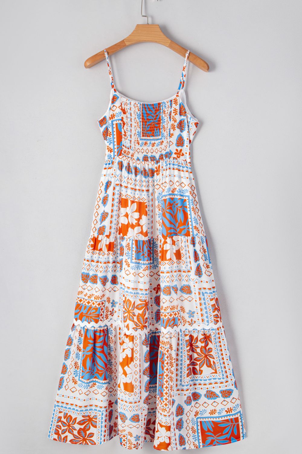 Printed Smocked Back Ricrac Trim Cami Dress.