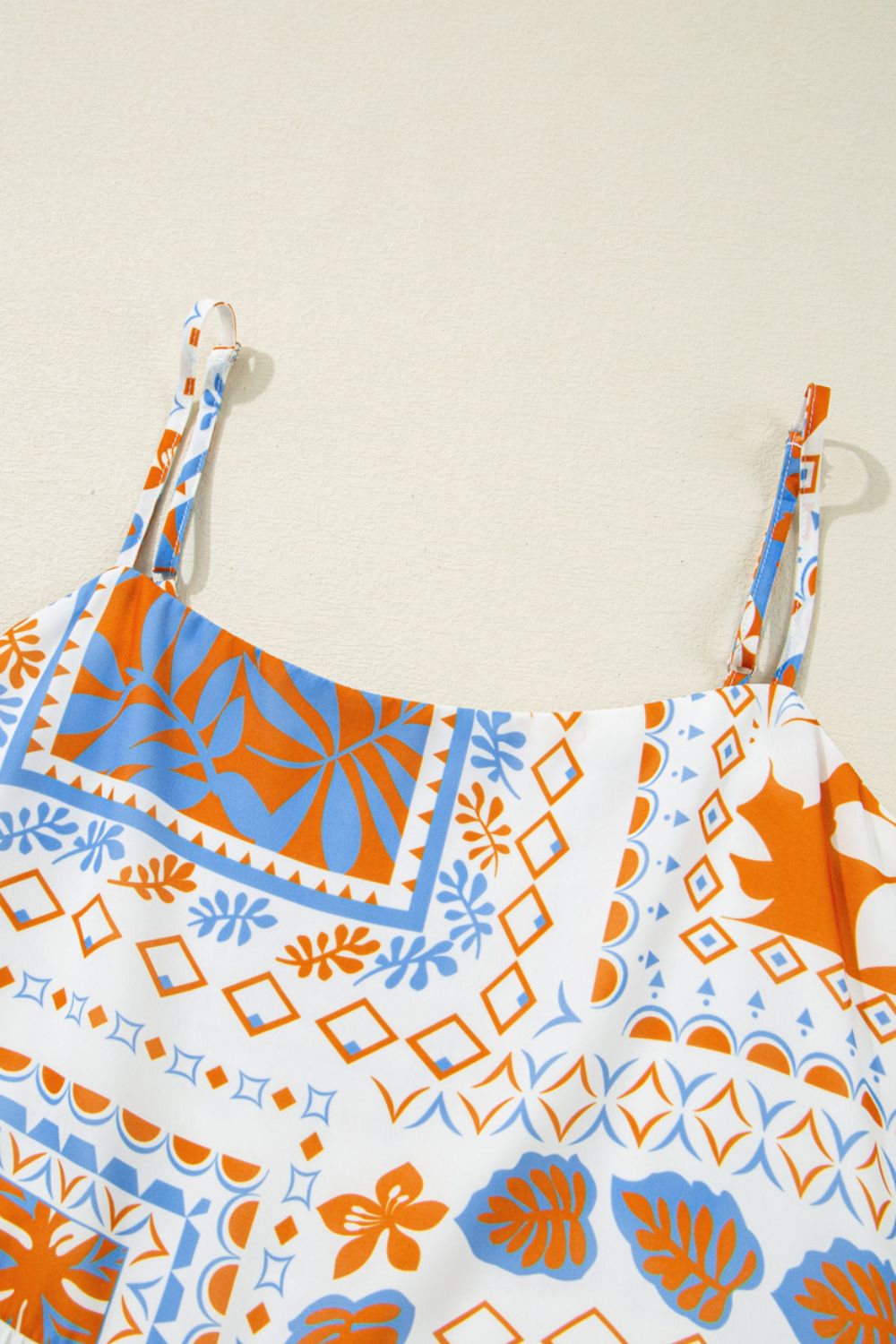 Printed Smocked Back Ricrac Trim Cami Dress.
