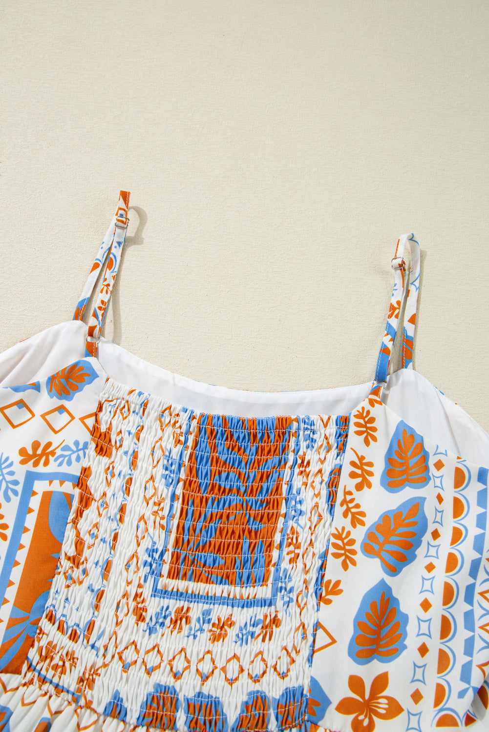 Printed Smocked Back Ricrac Trim Cami Dress.