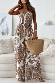 Printed Smocked Tube Wide Leg Jumpsuit